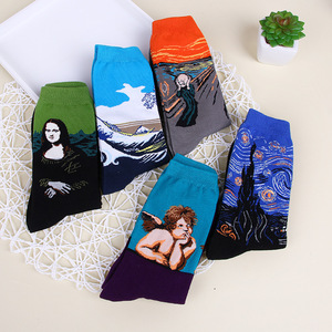Yeni moda kişilik ünlü sanat yağlıboya çorap erkekler kadınlar Retro Van Gogh Mona Lisa Gustav Klimt uzun çorap pamuk çorap