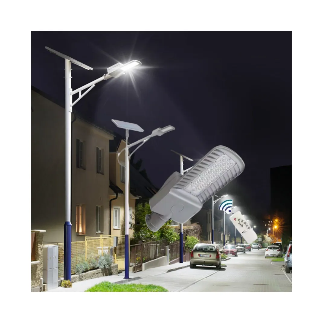 Luminárias de led solar integrado luz de rua com painel mono e bateria lifepo4 separada para o estacionamento público área de lote