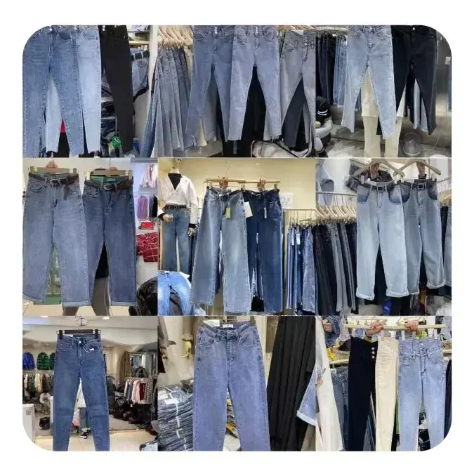 Barato al por mayor de buena calidad Skinny Ladies Denim usado jeans mujeres jeans stock Lotes excesos ropa de marca