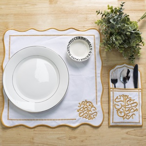 Bán Buôn Sang Trọng Tiệc Cotton Chữ Lồng Thêu Cạnh Dao Kéo Trước Gấp Khăn Ăn Với Dao Kéo Túi Cho Tổ Chức Sự Kiện Các Nhà Quản Lý - Product Image 4