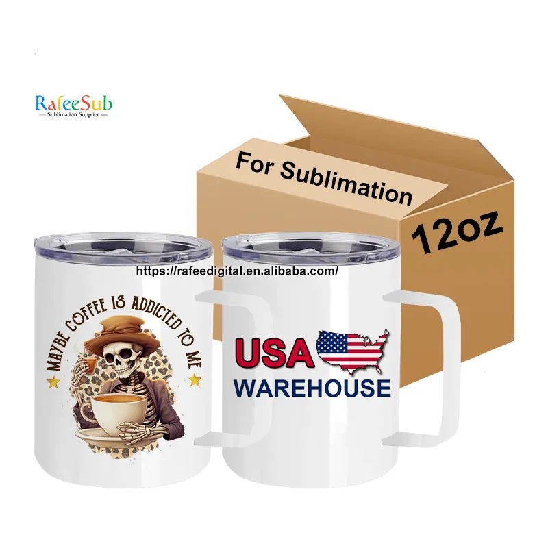 Armazém 12 oz 12 oz Aço Inoxidável Viagem Isolada Polímero Branco Branco Sublimação Camping Caneca de Café com Tampa e Caixa