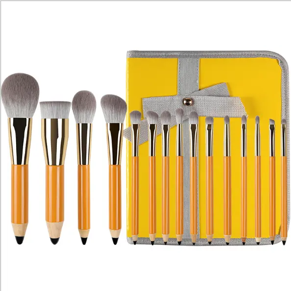 Juego de brochas de maquillaje de alta calidad, 15 unidades, con bolsa para cosméticos, estilo lápiz para herramientas de belleza, brocha para colorete en polvo