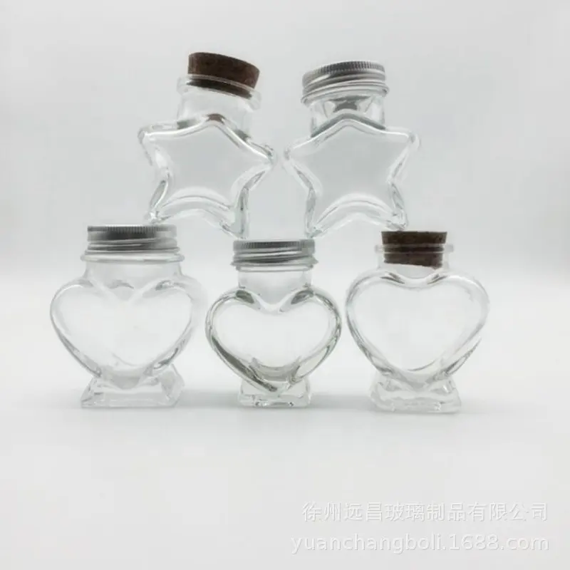 Decorazione di nozze regalo fai da te festa a casa barattolo di vetro a forma di cuore da 50Ml che desidera una bottiglia di favore con sughero