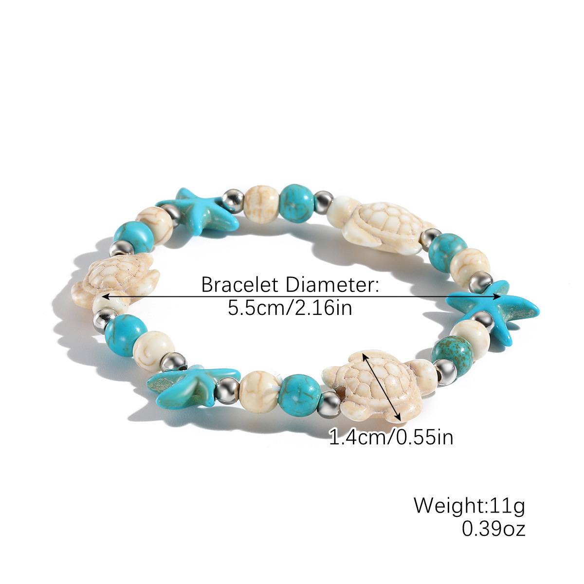 White Turtle Green Starfish Beaded