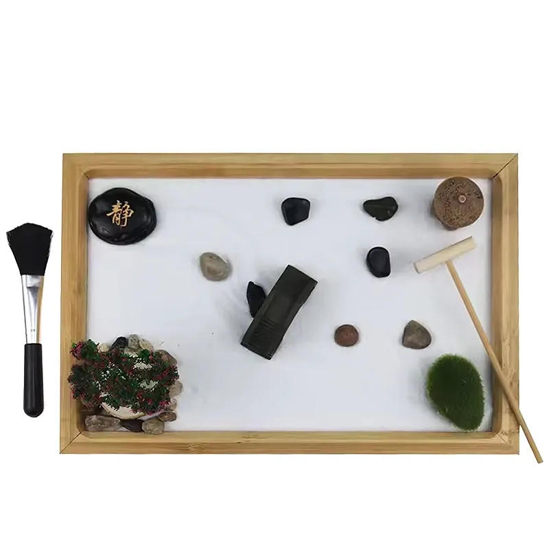 Custom fai da te bambù Mini Zen sabbia Kit giardino in miniatura Desktop per casa ufficio decorazione Yoga meditazione giardino Zen