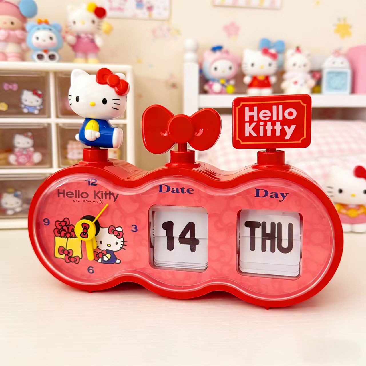 Hellokitty calendrier flip horloge de bureau réveil-rouge