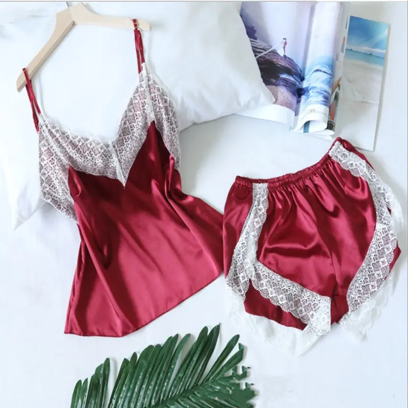 Sexy Pigiama Set per Le Donne Del Merletto e Pantaloncini A Due Pezzi Indumenti Da Notte In Raso