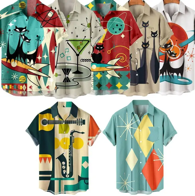 Camisa havaiana para praia com botões regulares, moda masculina
