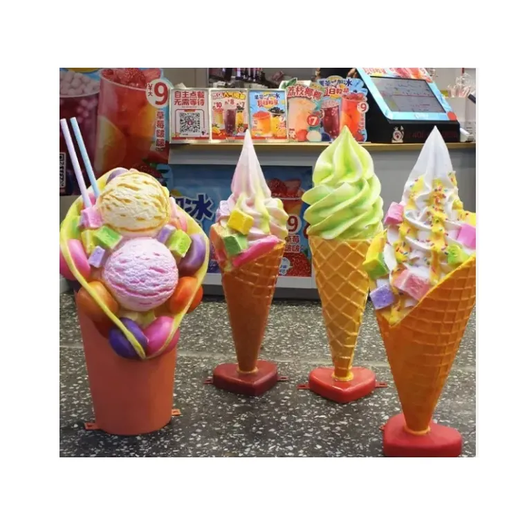 Escultura do gelado do cone da fibra de vidro grande parque temático sobremesa alimento estátua para a barra