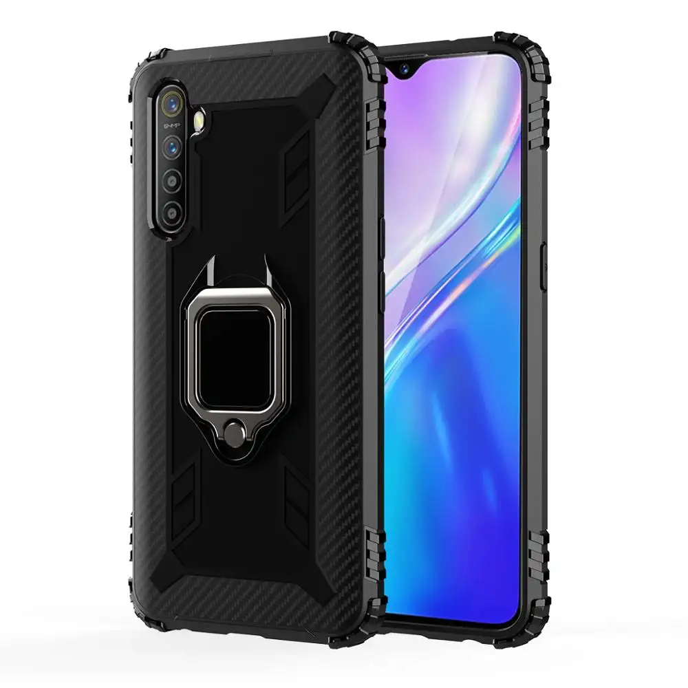 Coque arrière pour téléphone Oppo Realme XT, housse de protection en Fiber de carbone avec anneau doigt rotatif à 360 degrés