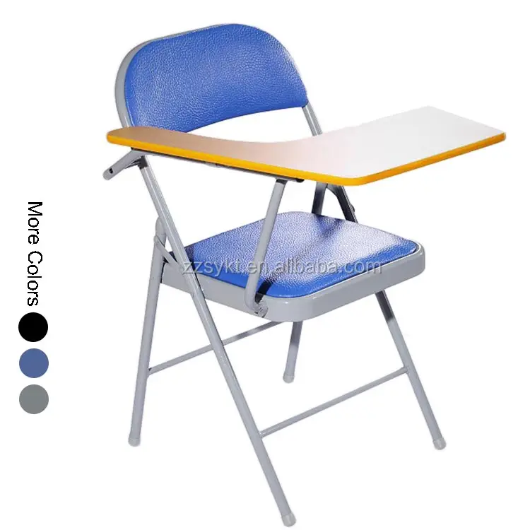 Chaise de bureau confortable, mobilier scolaire, chaise de réunion en métal, chaise d'étudiant pliable avec coussin d'écriture, Service OEM moderne