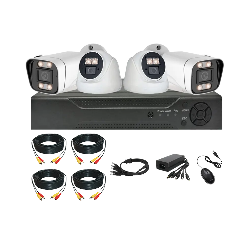Kit de cámara de visión nocturna AHD, 4 canales, cctv, dvr, a todo color, luz blanca, sistema de seguridad LED, original de fábrica