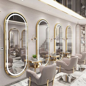 Tam boy duvar ounted altın tek çift yan güzellik berber dükkanı istasyonu Styling led ışık saç kuaför salon aynası