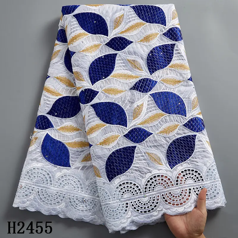 2455 новейшая нигерийская швейцарская кружевная ткань в Швейцарии африканская белая вышивка хлопчатобумажная кружевная ткань для женщин