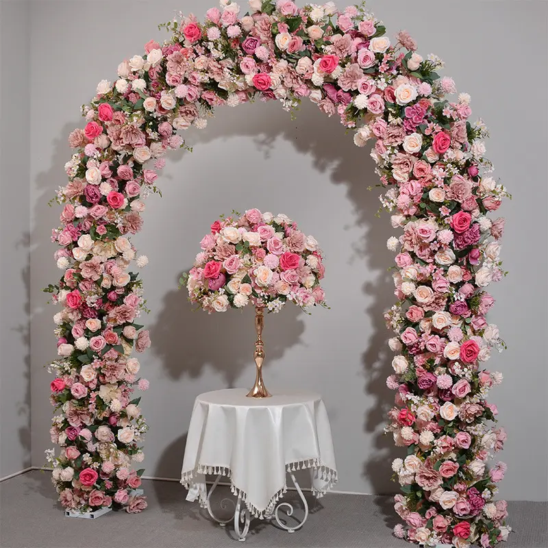 ดอกไม้ซุ้มแต่งงาน ดอกไม้กลางสีชมพู ดอกไม้ประดิษฐ์สําหรับตกแต่งฉากหลังงานแต่งงาน