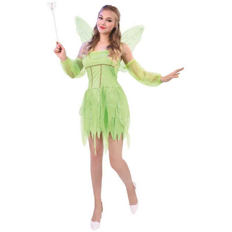 Fábrica diretamente vendas cos verde fantasia da fada halloween vestido de festa de borboleta vestido de fada com asas