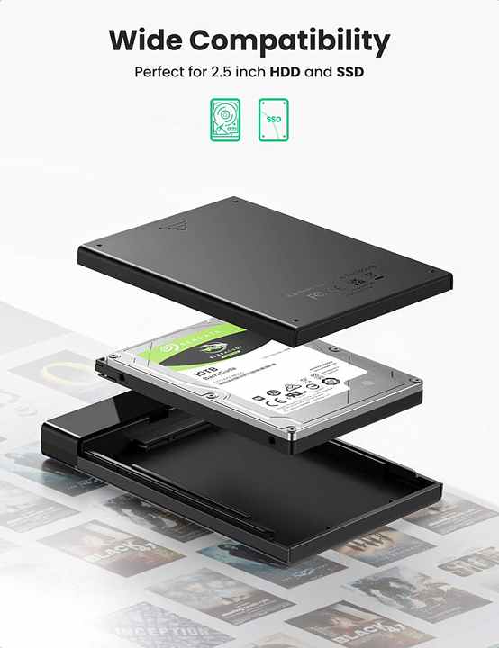 UGREEN 2,5 "Корпус жесткого диска USB C 3,1 Gen 2 to SATA III 6 Гбит/с для SSD HDD 9,5 7 мм внешний жесткий диск чехол с UASP