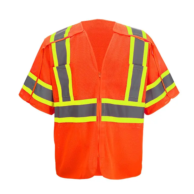 ANSI Standarn classe 2 respirant maille polyester poches fermeture à glissière réfléchissant uniforme de sécurité gilet de travail