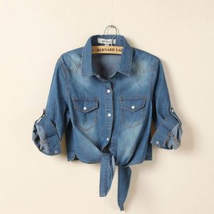 Kadın şal Denim bluz bahar yaz ince bağlama kot ceketler Vintage ince Denim ceket rahat kadın üstleri artı boyutu <span class=keywords><strong>3XL</strong></span>