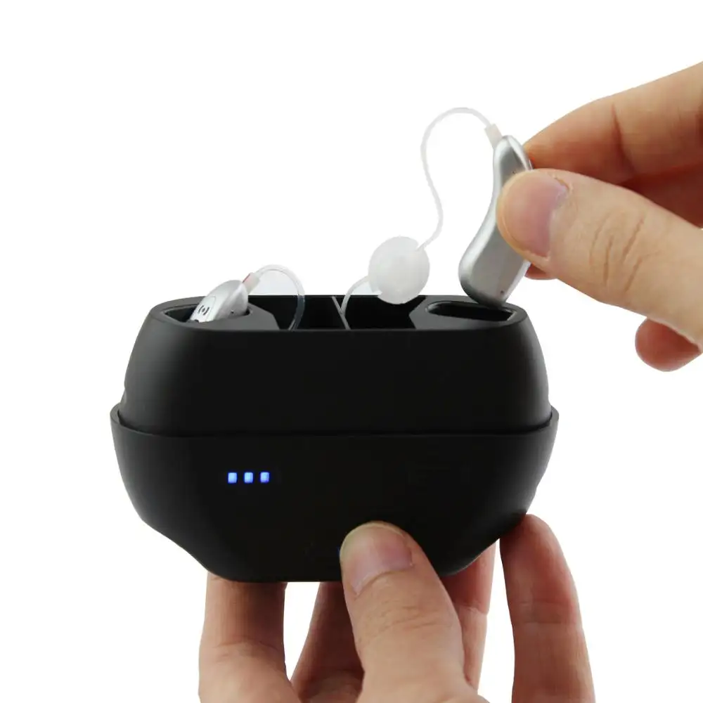 Mini amplificador de sonido con estuche de carga inalámbrica para sordos, audífono portátil