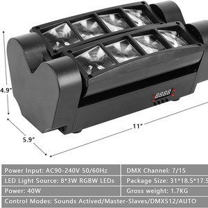 24W <strong>DMX</strong> <strong>Controlled</strong> LED RGBW Moving Lights for Stage DJ Disco Parties <strong>with</strong> 60W Power IP20 PC Body Beam Effect Dmx512 <strong>Control</strong> Mode - Product Image 6