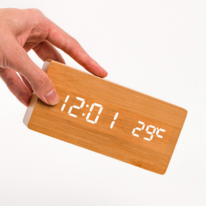Retro Alarm Clocks Voice Control Backlight Wooden <strong>Digital</strong> Clock Reloj <strong>Temperature</strong> Detection square Alarm Clock - Product Image 4