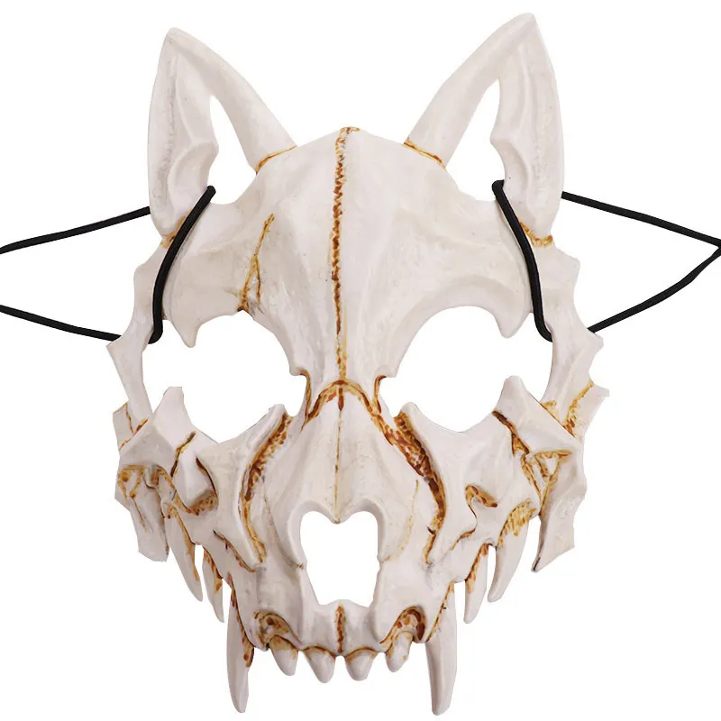 Mezza faccia teschio spaventoso maschera giapponese drago dio maschera Halloween PU Tengu maschera Cosplay decorativo