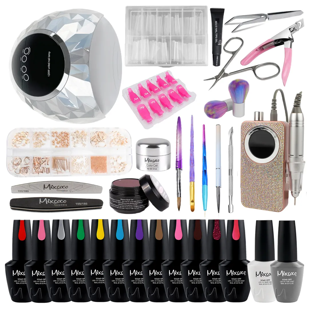 Conjunto de ferramentas para manicure e gel, kit de luz uv para manicure com etiqueta privada, 15ml