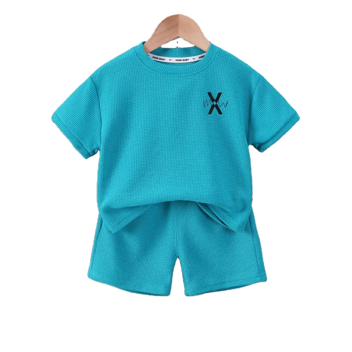 New Kids Wear 2pcs 아기 소년 의류 세트 컬러 블록 캐주얼 어린이 소년 T 셔츠와 반바지 여름