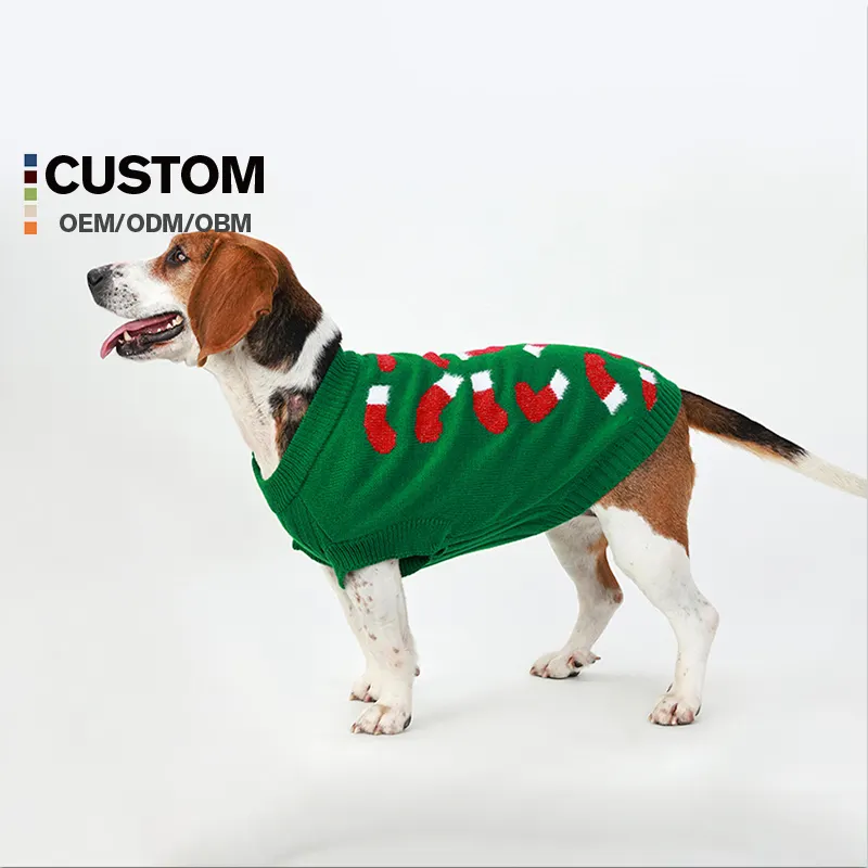 Werks-Anpassung mehrfarbig Reine Baumwolle Hund Weihnachts-Sweater Designer Hundesweater grün gestrickt Haustier-Sweater Weihnachtsrohr