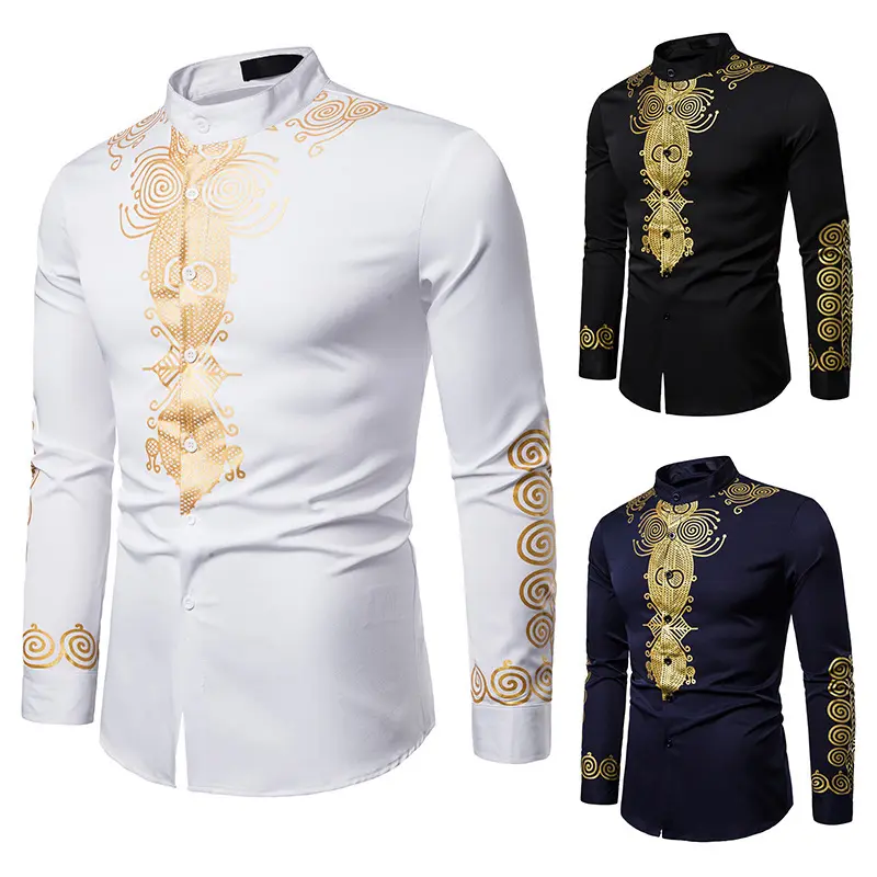 Hommes meilleure vente nouvelle mode décontractée totem long style africain boutonné imprimé hommes chemise à manches longues dashiki chemise