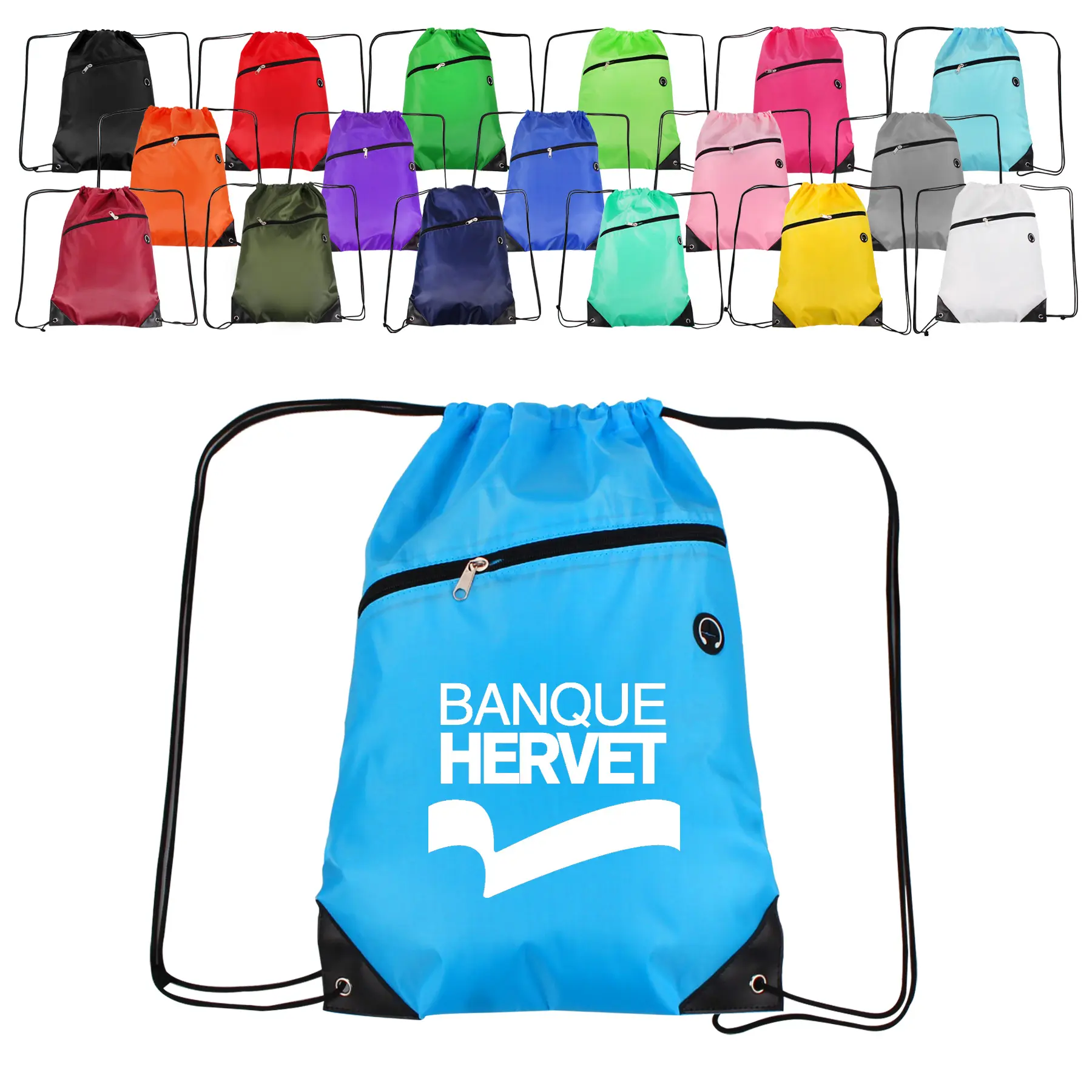 Paquete de saco de cuerda de dibujo profesional con diseñador de logotipo Bolsas de cordón deportivas de poliéster personalizadas Mochila de cuerda personalizada con cremallera