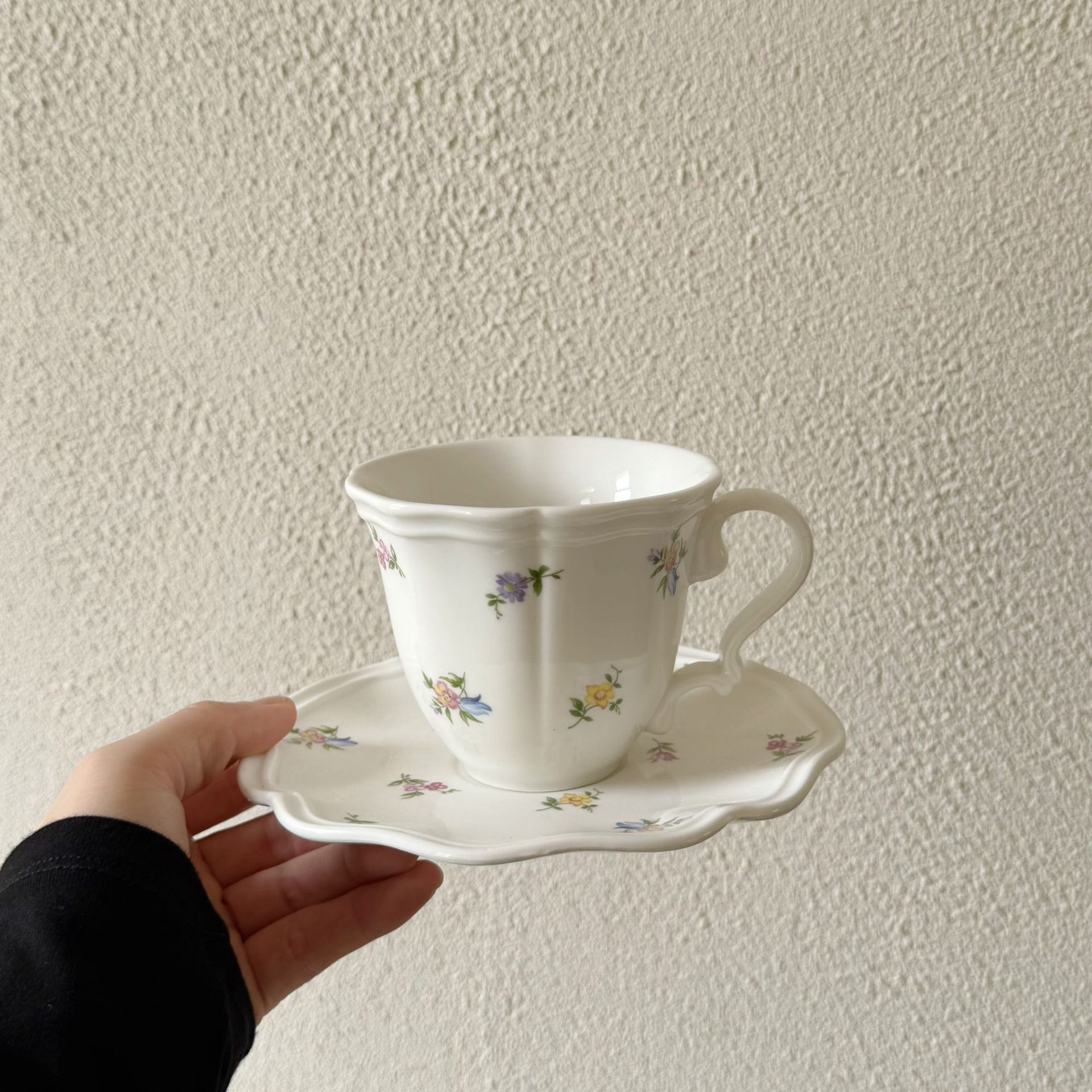 Taza y plato floral de jardín - 280ml - Plato de 16cm