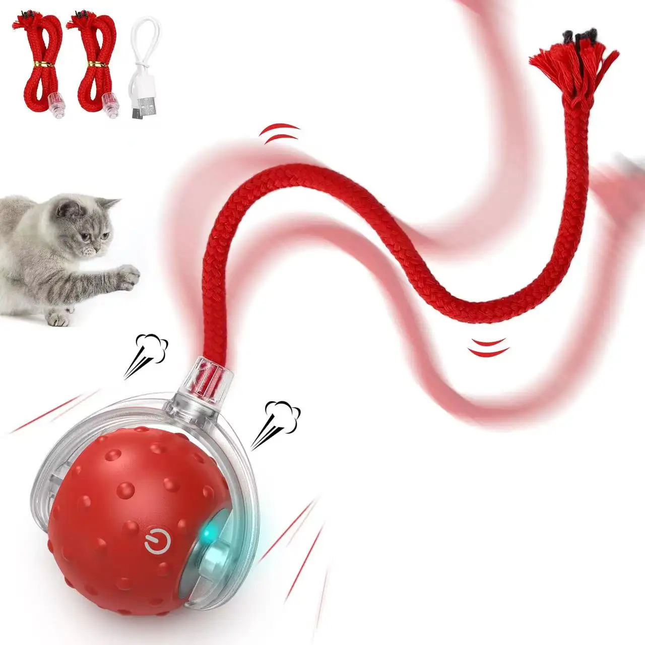 Kucing bola berguling burung Mercon interaktif mainan kucing Sensor gerak bola mainan kucing bergulir acak mainan penggoda anak kucing peliharaan ekor panjang mainan