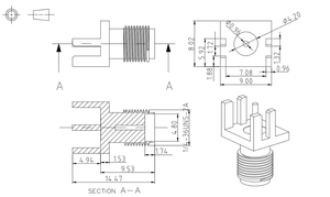 SMA连接器SMA母插座端发射PCB夹边缘安装RF同轴连接器，用于Si5351A板0.062 '1.6毫米PCB - Product Image 5