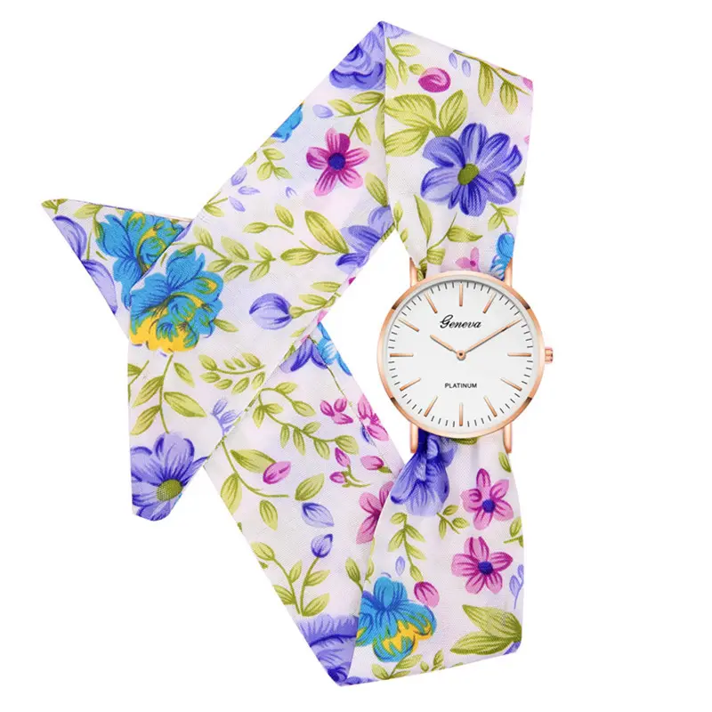 Mulheres Relógios Cinta Floral Tecido Jacquard Pano De Quartzo Relógios das Mulheres Senhoras Relógio de Pulso Pulseira Vestido Relógios Relogio feminino