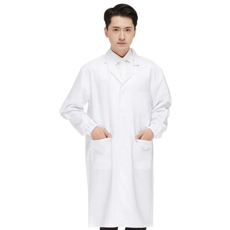 Bata blanca de alta calidad unisex, ropa de trabajo para médicos, bata de laboratorio de manga larga, uniforme de médico y enfermera