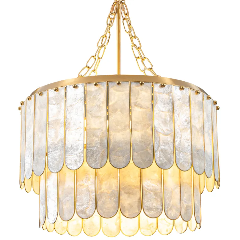 Nuevo candelabro de concha moderno Capiz boda decorativa oro colgante luz sala de estar restaurante