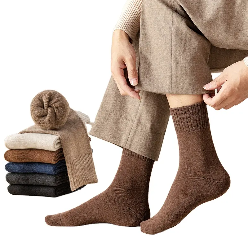 Носки мужские из мериносовой шерсти, толстые удобные вязаные чулки, тяжелая смесь синтетической шерсти