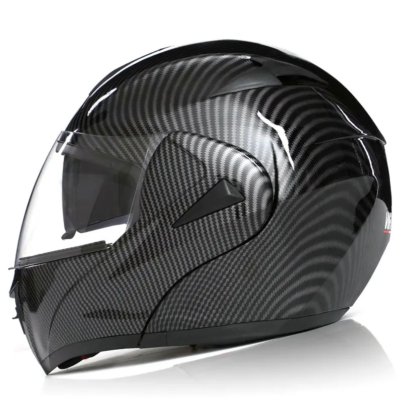 Karbon Fiber desen elektrikli Scooter motosiklet açık yüz çift Lens tam yüz kaskları