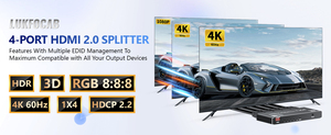 4K HDMIスプリッター1 in 4 Out、1x 4 HDMIスプリッター4K @ 60Hz 8:8:8 HDR、HDMI 2.0、HDCP 2.2、18Gbps、自動EDID - Product Image 2