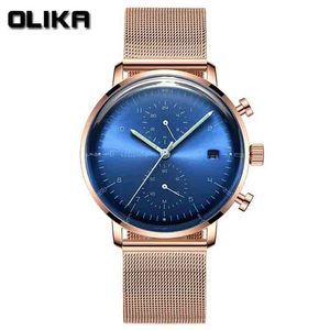 Olika 9075นาฬิกาควอตซ์สำหรับผู้ชายแบบสั่งทำได้ตามต้องการมีสายรัดตาข่ายเรืองแสงปฏิทินแบบเรียบง่ายชุดนาฬิกาธุรกิจแบบเรียบง่าย - Product Image 3