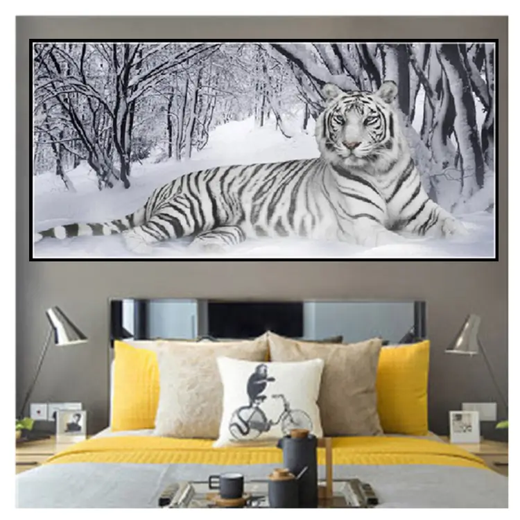Pintura de diamante artesanal, tigre de nieve, decoración del hogar, pintura de diamante 5D, venta al por mayor