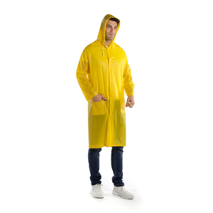 热卖男式XXL雨衣厂库存防渗塑料雨衣时尚黄色聚氯乙烯长外套带标志