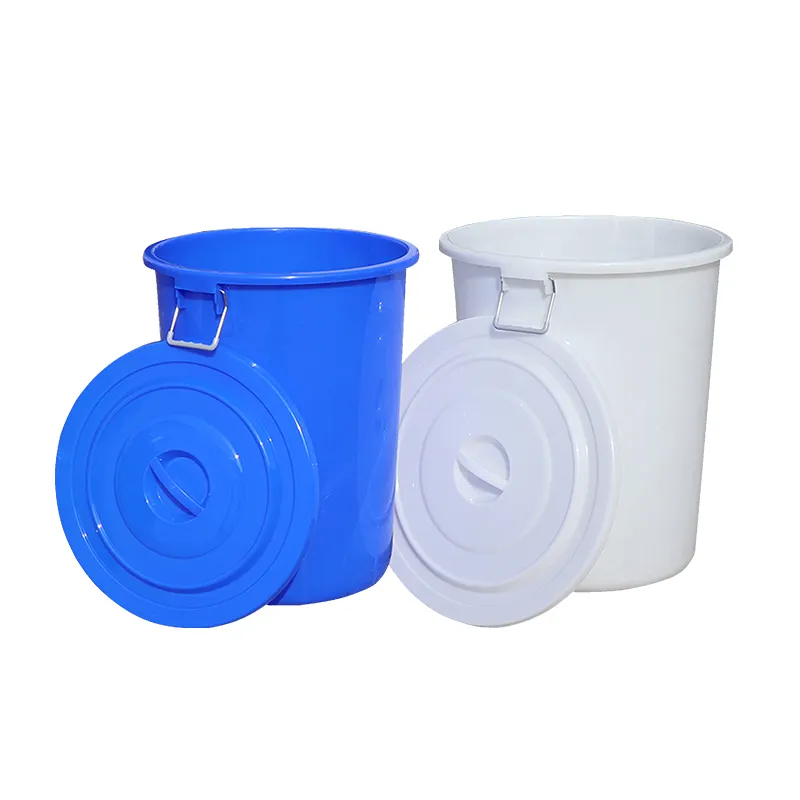 Lron Handvat Plastic Emmer Ronde Emmer 50-160l Capaciteit Food-Grade Eenvoudige Prullenbak Voor Keukenafval Plastic Emmer Met Deksel