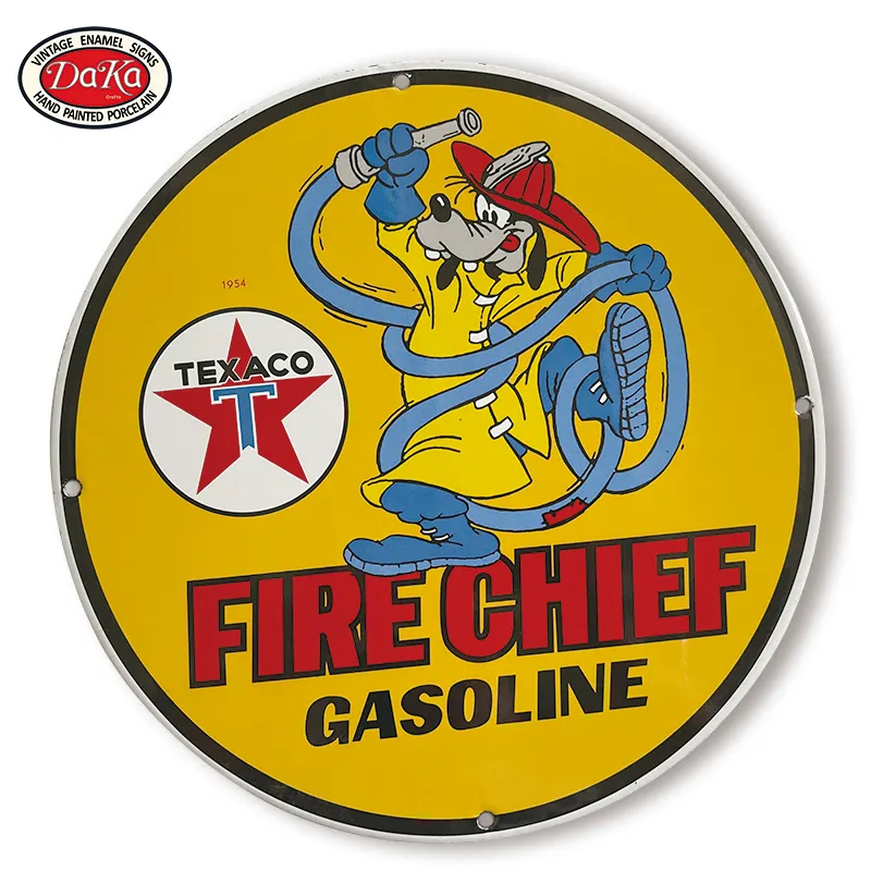 Placa de placa de esmalte de porcelana de gasolina de Jefe de Bomberos de dibujos animados de EE. UU.