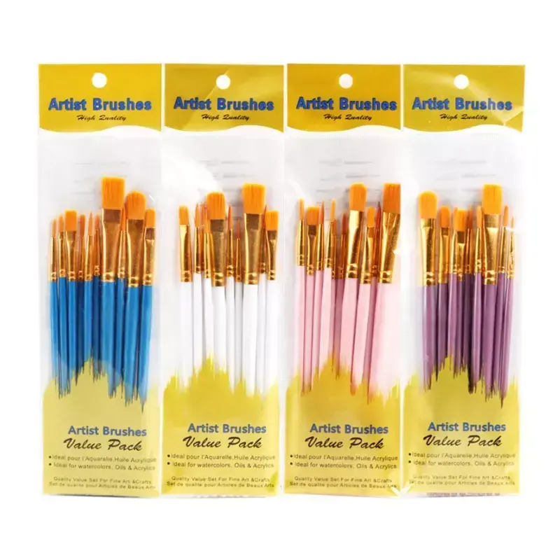 10pcs Set Art Supplier Nylon Hair Professional Painting Brush Oil Watercolor Artist Paint Brushes