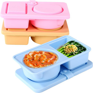 可重复使用的带盖零食容器定制硅胶双格零食盒容器 - Product Image 4