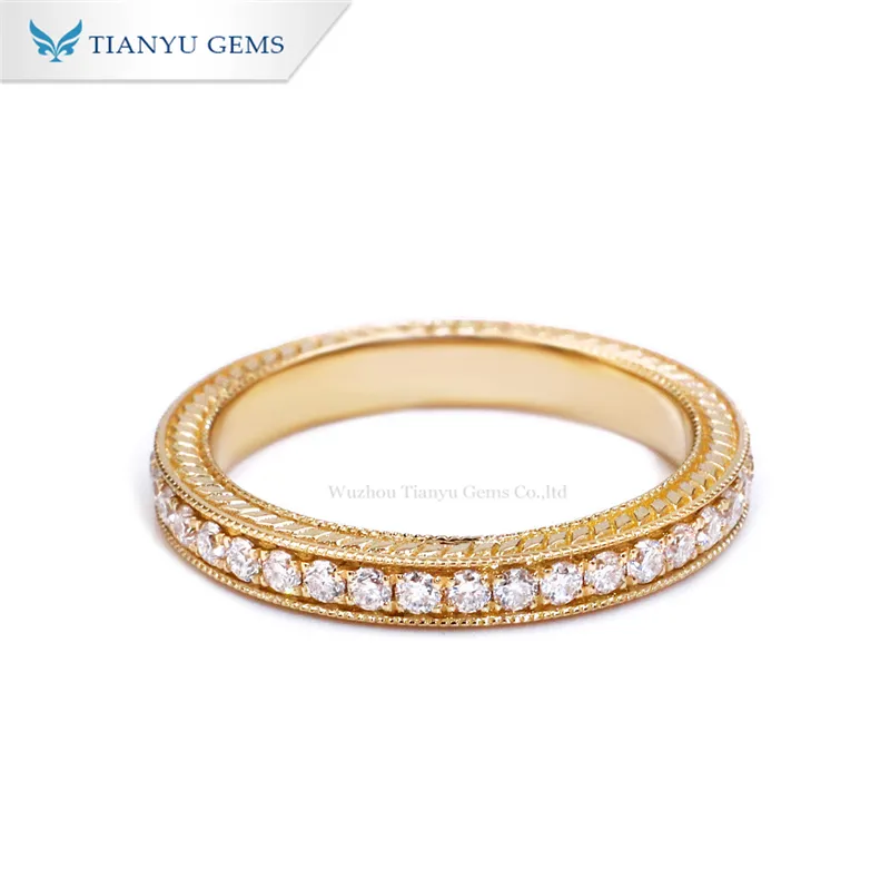TIANYU GEMS Kunden spezifisches Moissan ite Diamond 14 Karat Gelbgold Verlobung sringband