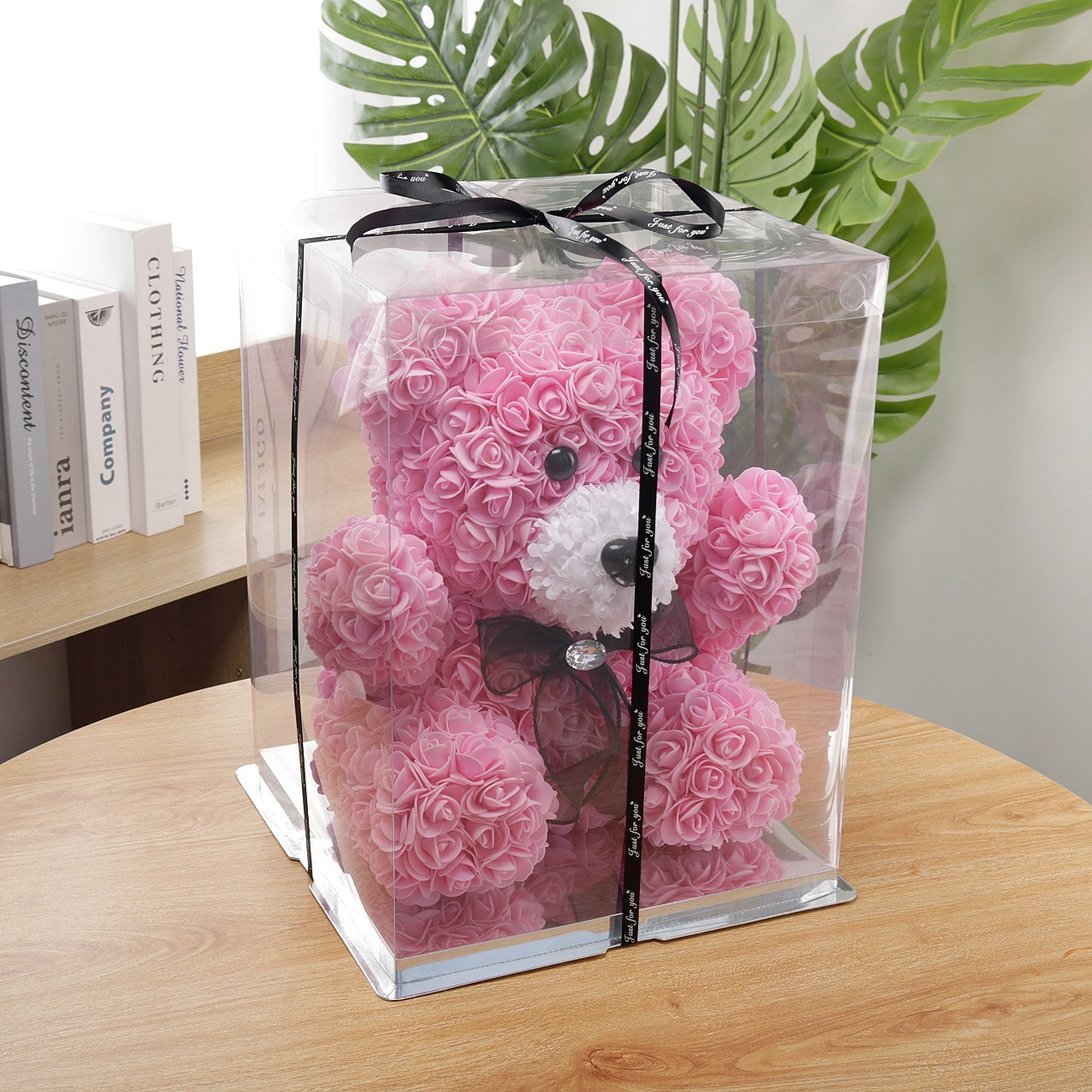 Oso de peluche + Caja de regalo de 40 cm + Rosa claro translúcido